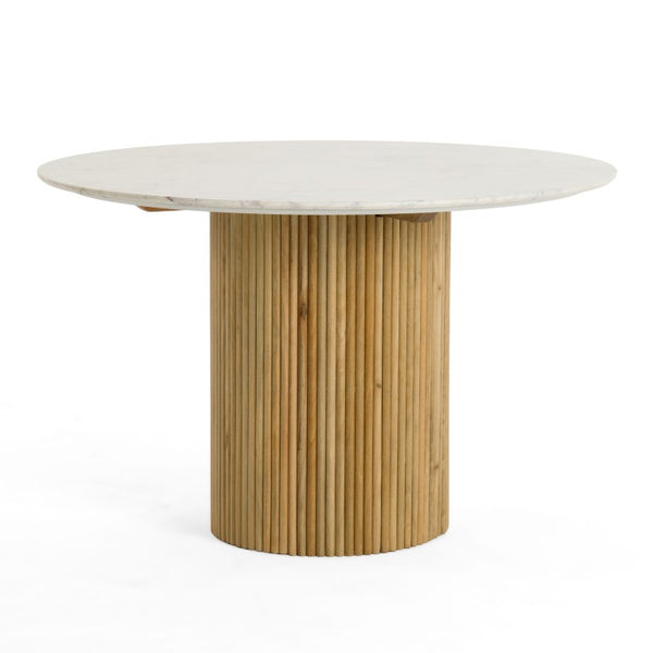 VIG Furniture Cambridge Carrara Marble Round Dining Table With White‑Wash Mango Pedestal — Seats 4, Modern Elegance VGEDRID112011-RNDDT