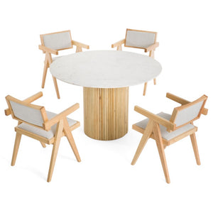 VIG Furniture Cambridge Carrara Marble Round Dining Table With White‑Wash Mango Pedestal — Seats 4, Modern Elegance VGEDRID112011-RNDDT