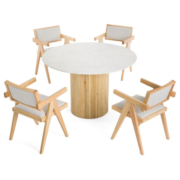 VIG Furniture Cambridge Carrara Marble Round Dining Table With White‑Wash Mango Pedestal — Seats 4, Modern Elegance VGEDRID112011-RNDDT