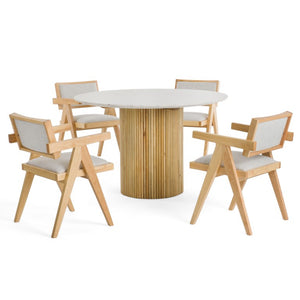 VIG Furniture Cambridge Carrara Marble Round Dining Table With White‑Wash Mango Pedestal — Seats 4, Modern Elegance VGEDRID112011-RNDDT