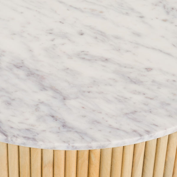 VIG Furniture Cambridge Round Carrara Marble Coffee Table With White‑Wash Mango Wood Drum Base, Ready‑To‑Use (31.5") VGEDRID108008-CT