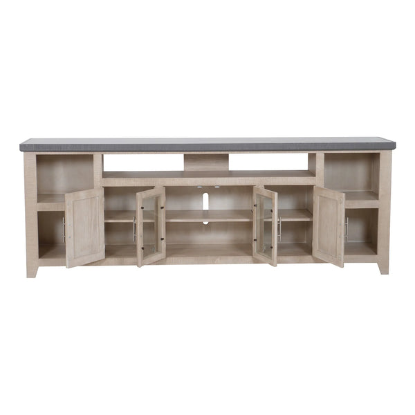 Origins Camden Coastal Media Console Wide Pine Build Grey Glaze Finish Open Shelf Storage HG9500-20GRY