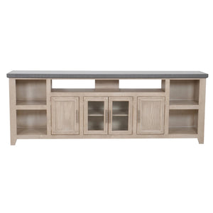 Origins Camden Coastal Media Console Wide Pine Build Grey Glaze Finish Open Shelf Storage HG9500-20GRY
