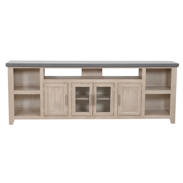 Origins Camden Coastal Media Console Wide Pine Build Grey Glaze Finish Open Shelf Storage HG9500-20GRY