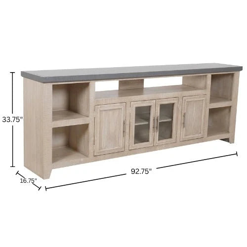 Origins Camden Coastal Media Console Wide Pine Build Grey Glaze Finish Open Shelf Storage HG9500-20GRY