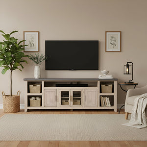 Origins Camden Extra-Wide Two-Tone TV Console with Driftwood Finish, Slate Top, Cable Management & Storage HG9500-20