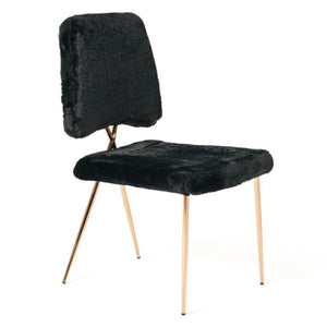 VIG Furniture Candace Plush Black Faux Fur Dining Chairs Set Of 2 With Rose Gold Legs, Sculptural Modern Glam Seating VGVCB815-BLK