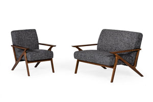 VIG Furniture Candea Compact Mid-Century Loveseat In Walnut & Heather Grey — Stain-Resistant Fabric, Seats 2, 500 Lb Capacity VGMAMI-997-LVST