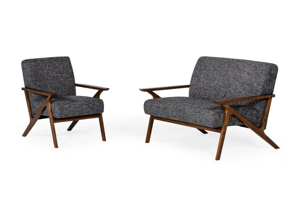 VIG Furniture Candea Compact Mid-Century Loveseat In Walnut & Heather Grey — Stain-Resistant Fabric, Seats 2, 500 Lb Capacity VGMAMI-997-LVST