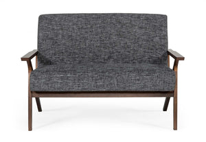 VIG Furniture Candea Compact Mid-Century Loveseat In Walnut & Heather Grey — Stain-Resistant Fabric, Seats 2, 500 Lb Capacity VGMAMI-997-LVST