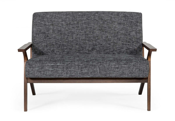 VIG Furniture Candea Compact Mid-Century Loveseat In Walnut & Heather Grey — Stain-Resistant Fabric, Seats 2, 500 Lb Capacity VGMAMI-997-LVST