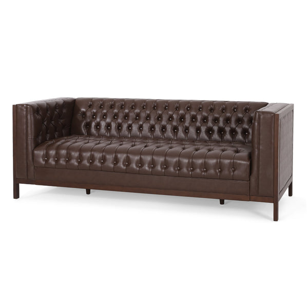 English Elm Christopher Knight Home® - 3 Seater Sofa - Contemporary Mid-Century Design With Button-Tufted Comfort, Dark Brown Pu Upholstery 72144.00ADBRN_72144.00BDBRN