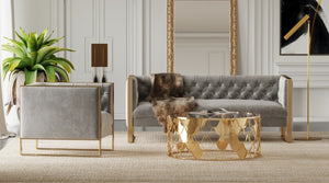 VIG Furniture Carlos Luxe Grey Velvet Sofa With Gold Legs — Chesterfield Tufting, Deep Cushions, No Assembly VGRH-SF-311-T-GRY