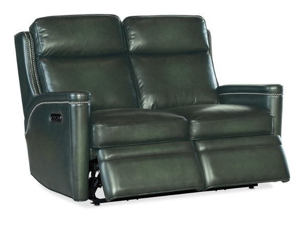 Hooker Furniture Hamilton Power Loveseat With Zero-Gravity Recline, Usb Charging, Top-Grain Leather, Nailhead Trim Green SS116-PHZ2-029