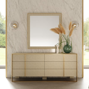 VIG Furniture Cartier Beige Shagreen Dresser With Brushed Brass Accents, 6 Drawers, Fully Assembled Luxury VGVC-J-A002-M