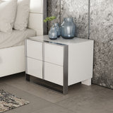 VIG Furniture Modrest Cartier - Modern White + Stainless Steel Nightstand VGVC-NA002-WHT