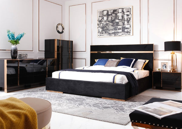 VIG Furniture Cartier Modern Black Chest With Rosegold Frame, 5 Soft-Close Drawers, High-Gloss Luxe Storage VGVCJ-A002-5H