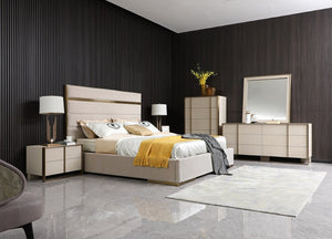 VIG Furniture Cartier Beige Shagreen Dresser With Brushed Brass Accents, 6 Drawers, Fully Assembled Luxury VGVC-J-A002-M