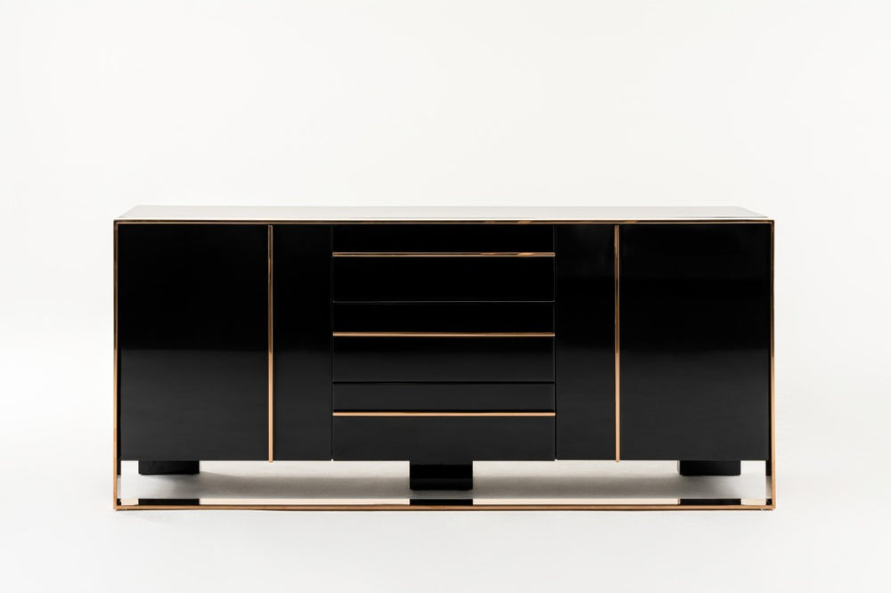 VIG Furniture Cartier High-Gloss Black Buffet With Brushed Rosegold Frame, Smooth Drawers & Ample Storage (W71") VGVCG-A002