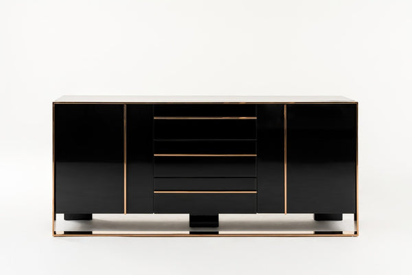 VIG Furniture Cartier High-Gloss Black Buffet With Brushed Rosegold Frame, Smooth Drawers & Ample Storage (W71") VGVCG-A002