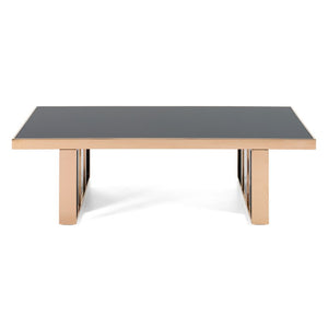 VIG Furniture Cartier Sleek Black High-Gloss Coffee Table With Rosegold Frame & Tempered Glass Top, 55"W X 16"H VGVCCT-A002