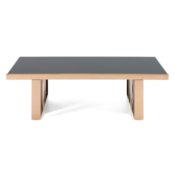 VIG Furniture Cartier Sleek Black High-Gloss Coffee Table With Rosegold Frame & Tempered Glass Top, 55"W X 16"H VGVCCT-A002