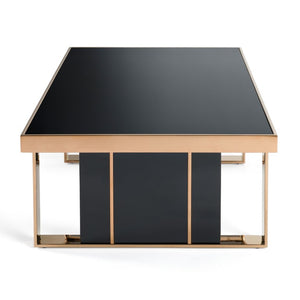 VIG Furniture Cartier Sleek Black High-Gloss Coffee Table With Rosegold Frame & Tempered Glass Top, 55"W X 16"H VGVCCT-A002