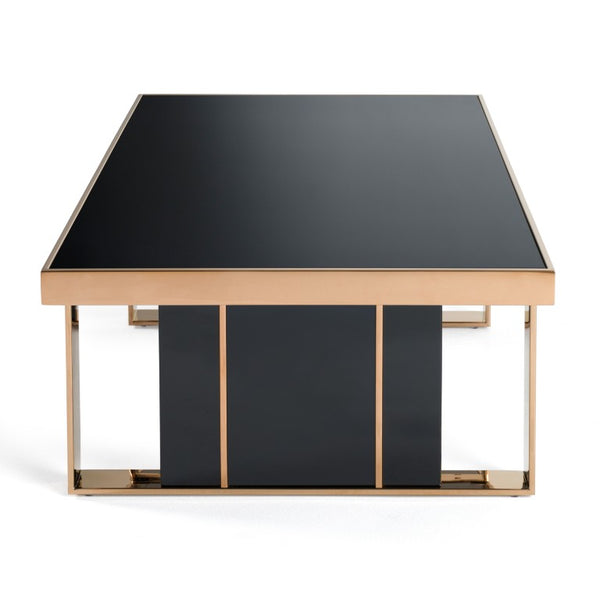 VIG Furniture Cartier Sleek Black High-Gloss Coffee Table With Rosegold Frame & Tempered Glass Top, 55"W X 16"H VGVCCT-A002
