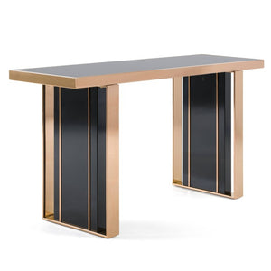 VIG Furniture Cartier Black & Rosegold Console Table With Tempered Glass Top, High-Gloss Lacquer & Pillar Base VGVCK-A002
