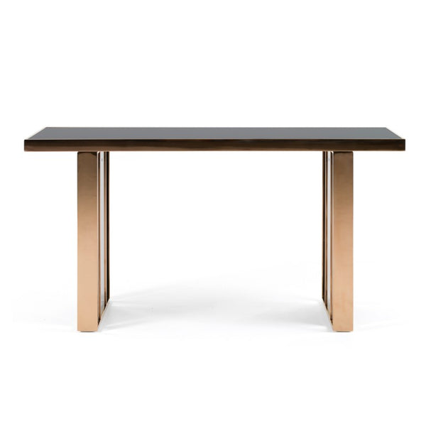 VIG Furniture Cartier Black & Rosegold Console Table With Tempered Glass Top, High-Gloss Lacquer & Pillar Base VGVCK-A002