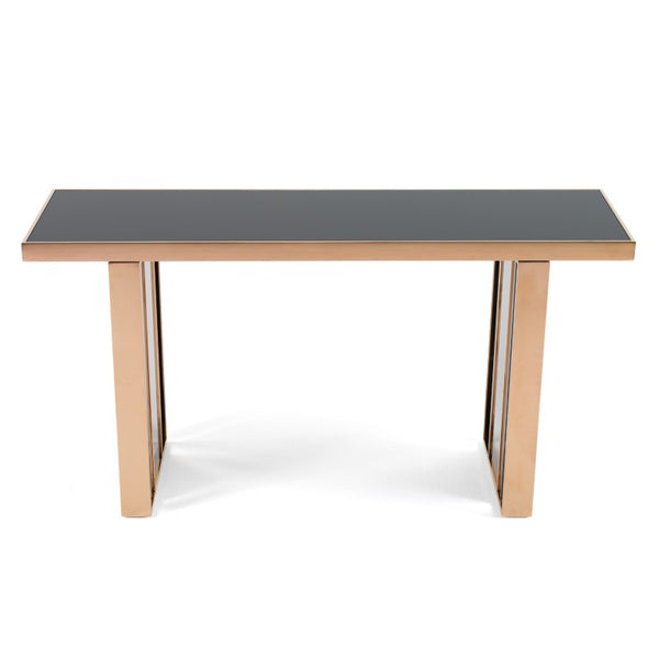 VIG Furniture Cartier Black & Rosegold Console Table With Tempered Glass Top, High-Gloss Lacquer & Pillar Base VGVCK-A002