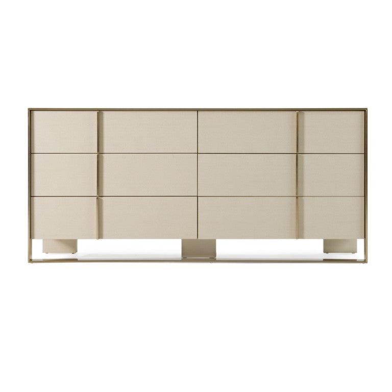 VIG Furniture Cartier Beige Shagreen Dresser With Brushed Brass Accents, 6 Drawers, Fully Assembled Luxury VGVC-J-A002-M