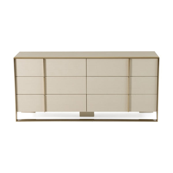 VIG Furniture Cartier Beige Shagreen Dresser With Brushed Brass Accents, 6 Drawers, Fully Assembled Luxury VGVC-J-A002-M