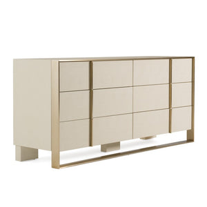 VIG Furniture Cartier Beige Shagreen Dresser With Brushed Brass Accents, 6 Drawers, Fully Assembled Luxury VGVC-J-A002-M