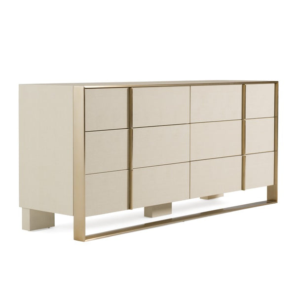 VIG Furniture Cartier Beige Shagreen Dresser With Brushed Brass Accents, 6 Drawers, Fully Assembled Luxury VGVC-J-A002-M