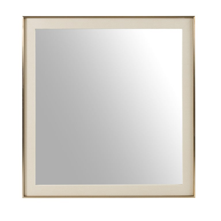 VIG Furniture Cartier Beige Shagreen Mirror With Brushed Brass Frame — Modern 41"W X 39"H Textural Accent Piece VGVC-J-A002-MR