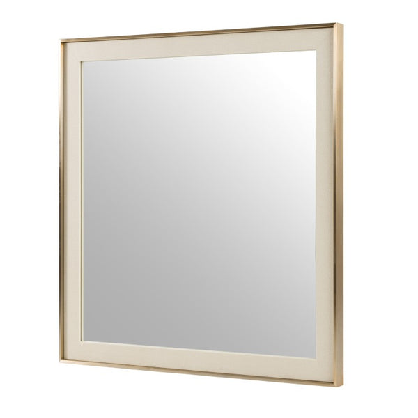 VIG Furniture Cartier Beige Shagreen Mirror With Brushed Brass Frame — Modern 41"W X 39"H Textural Accent Piece VGVC-J-A002-MR
