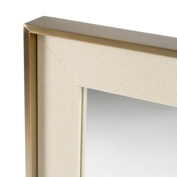 VIG Furniture Cartier Beige Shagreen Mirror With Brushed Brass Frame — Modern 41"W X 39"H Textural Accent Piece VGVC-J-A002-MR