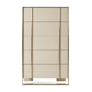 VIG Furniture Cartier Beige Shagreen Chest With Brushed Brass Accents — 5 Drawers, Fully Assembled Luxury Storage VGVC-J-A002-CH