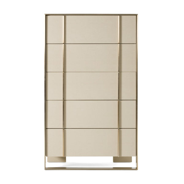 VIG Furniture Cartier Beige Shagreen Chest With Brushed Brass Accents — 5 Drawers, Fully Assembled Luxury Storage VGVC-J-A002-CH
