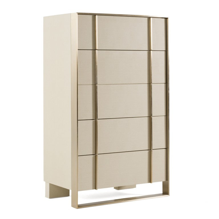 VIG Furniture Cartier Beige Shagreen Chest With Brushed Brass Accents — 5 Drawers, Fully Assembled Luxury Storage VGVC-J-A002-CH