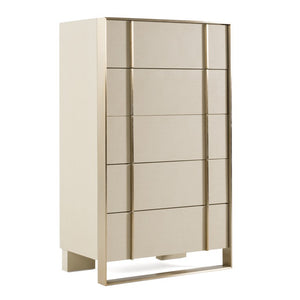 VIG Furniture Cartier Beige Shagreen Chest With Brushed Brass Accents — 5 Drawers, Fully Assembled Luxury Storage VGVC-J-A002-CH