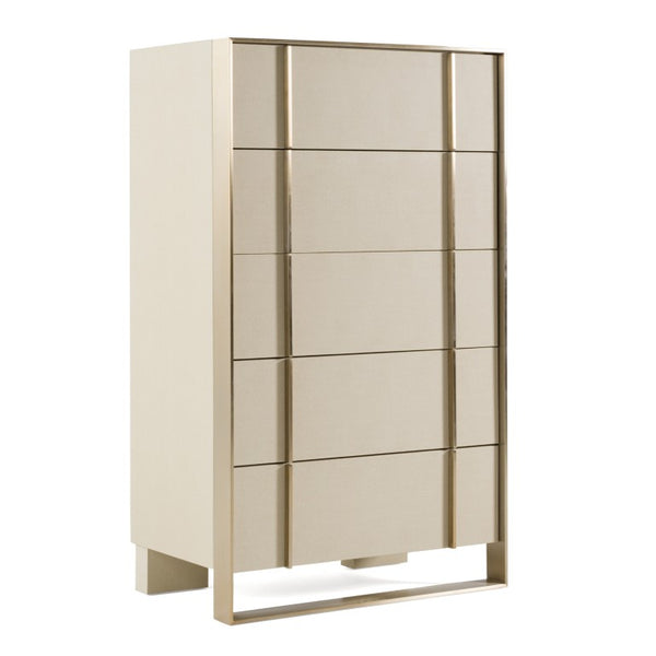 VIG Furniture Cartier Beige Shagreen Chest With Brushed Brass Accents — 5 Drawers, Fully Assembled Luxury Storage VGVC-J-A002-CH