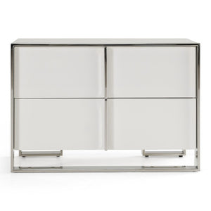 VIG Furniture Cartier Modern White Nightstand With Polished Stainless Steel Frame, Soft-Closing Drawers, Compact VGVC-NA002-WHT