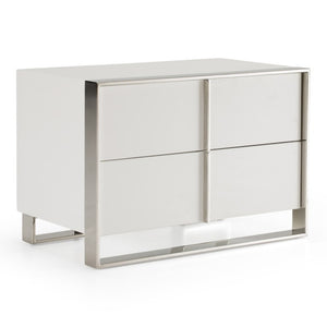 VIG Furniture Cartier Modern White Nightstand With Polished Stainless Steel Frame, Soft-Closing Drawers, Compact VGVC-NA002-WHT