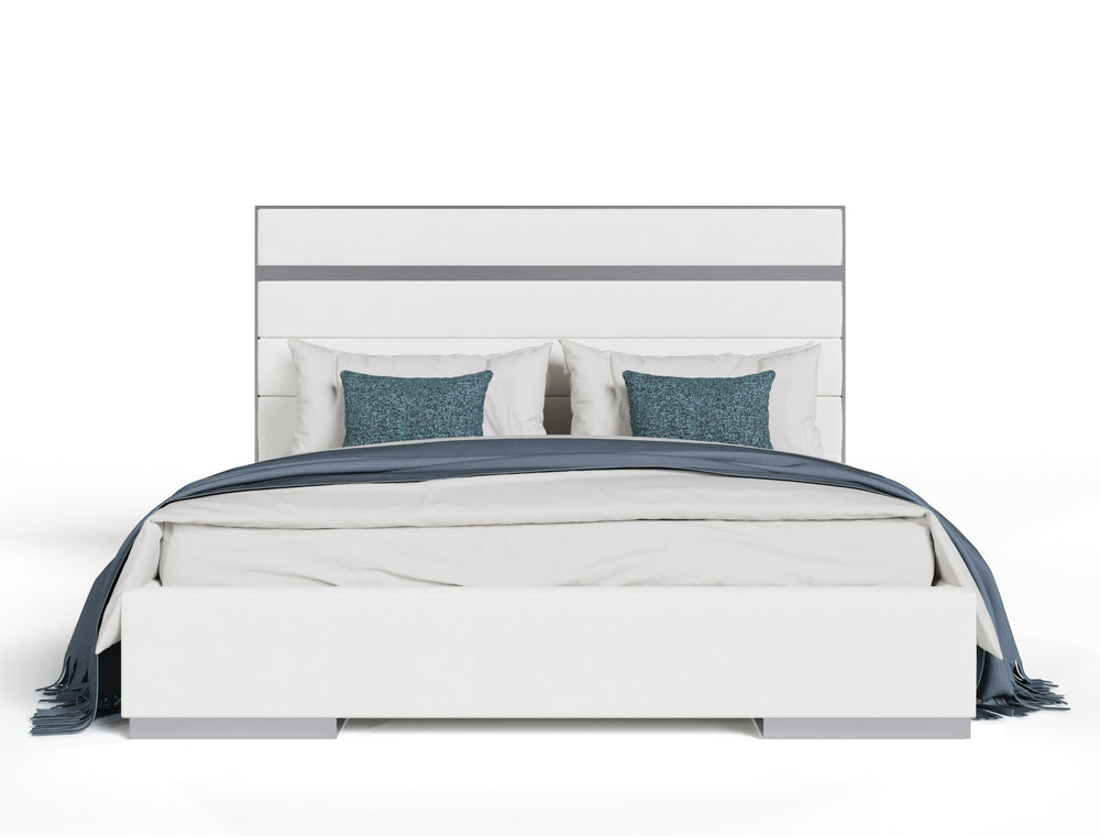 VIG Furniture Modrest Cartier - Modern White Vegan Leather + Stainless Steel Bed VGVC-BDA002-BED-WHT