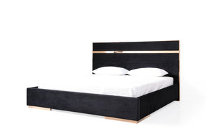 VIG Furniture Cartier Black Velvet Queen Bed Set With Rose Gold Trim, High-Gloss Frame & 2-Drawer Nightstands VGVCBD-A002-BLK-BED-2NS-SET-Q