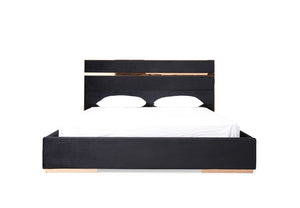 VIG Furniture Cartier Black Velvet Queen Bed Set With Rose Gold Trim, High-Gloss Frame & 2-Drawer Nightstands VGVCBD-A002-BLK-BED-2NS-SET-Q
