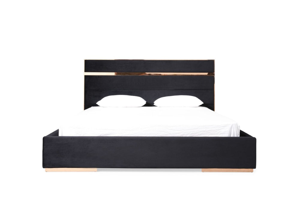 VIG Furniture Cartier Eastern King Modern Black Velvet Bed With Rose Gold Accents And 2-Drawer Nightstands VGVCBD-A002-BLK-BED-2NS-SET-EK