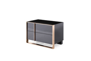 VIG Furniture Cartier Black Velvet Queen Bed Set With Rose Gold Trim, High-Gloss Frame & 2-Drawer Nightstands VGVCBD-A002-BLK-BED-2NS-SET-Q